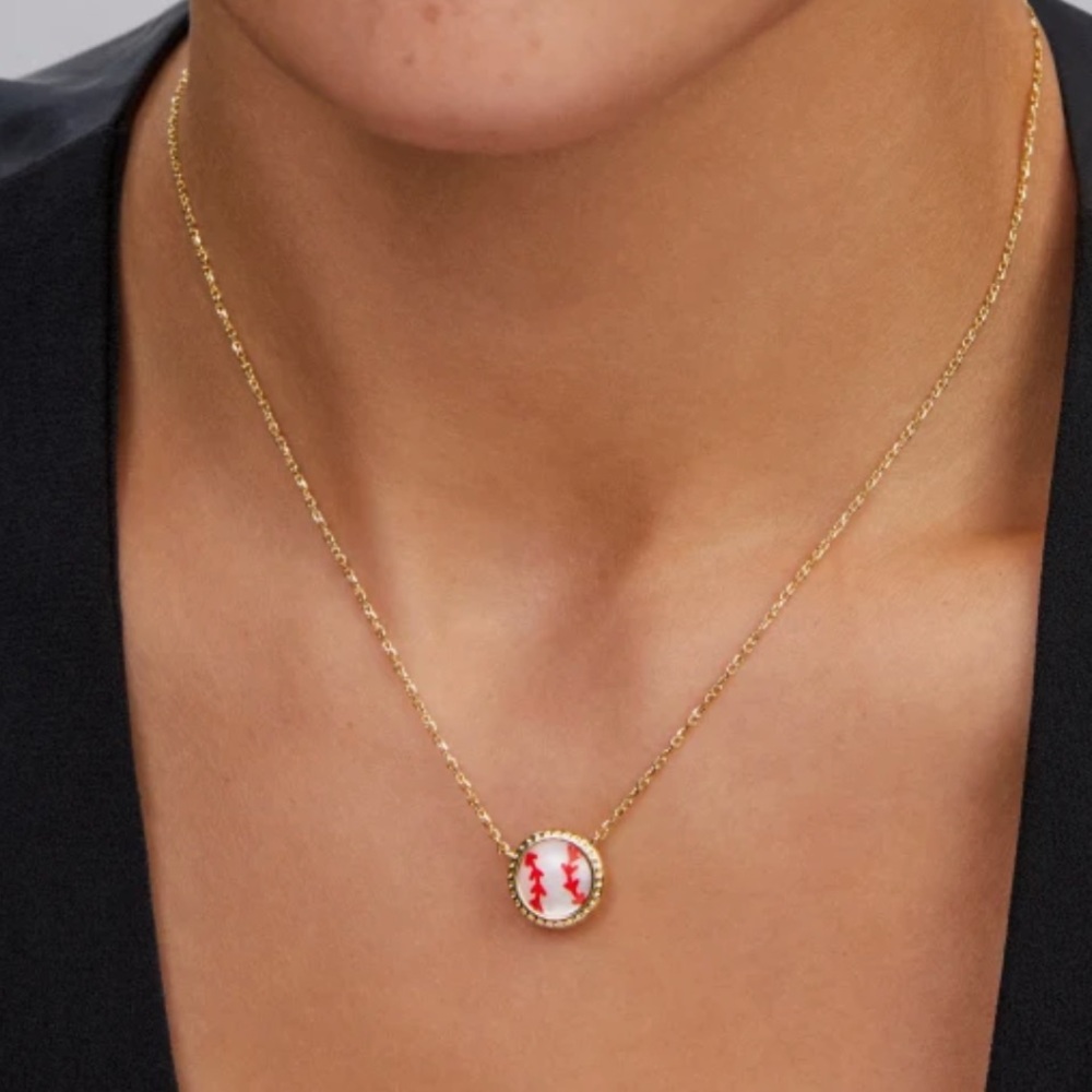 Kendra Scott Baseball Gold Short Pendant Necklace in Ivory Mother-of Pearl.NWOT - Picture 3 of 9